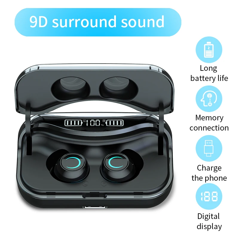 G08 TWS Black Bluetooth 5 Earphone Wireless Earbuds Headphons 2 in 1 Power Bank HiFi Waterproof Sport Game With LED Display
G08 TWS Black Bluetooth 5 Earphone Wireless Earbuds Headphons 2 in 1 Power Bank HiFi Waterproof Sport Game With LED Display