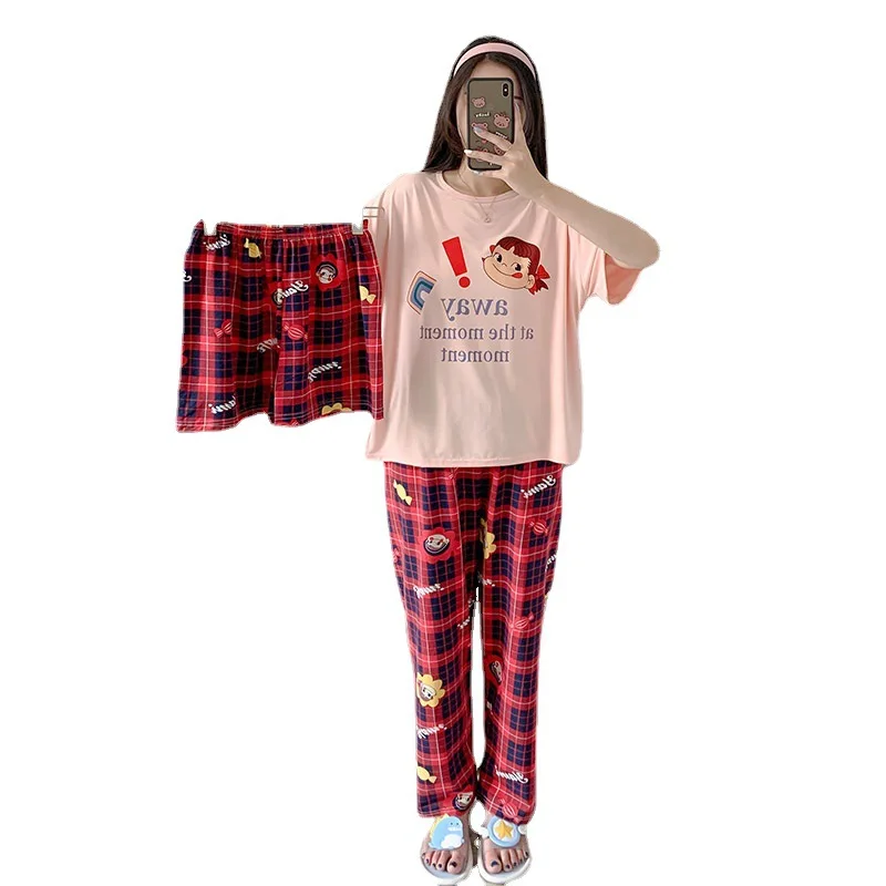 New pajama women's thin short-sleeved trousers three-piece shorts home clothing Cartoon
New pajama women's thin short-sleeved trousers three-piece shorts home clothing Cartoon