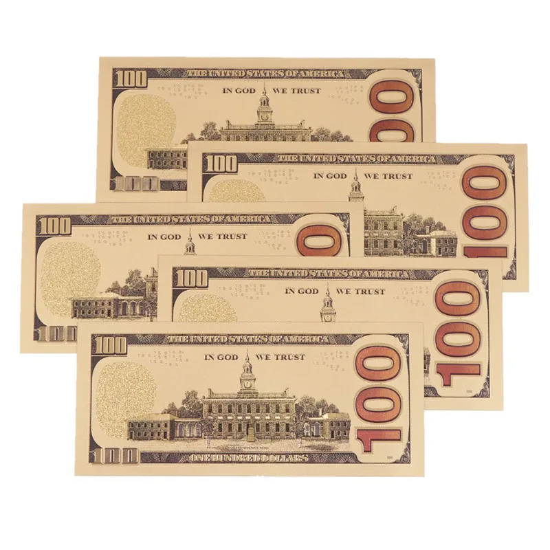 5 шт./лот $100 доллар Золотая фольга 24k золотые бумажные банкноты в долларах США