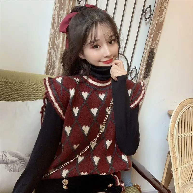 Early spring 2022 new sweet love rhombic waistcoat with ruffle and loose lovely Pullover knitted waistcoat for women
Early spring 2022 new sweet love rhombic waistcoat with ruffle and loose lovely Pullover knitted waistcoat for women