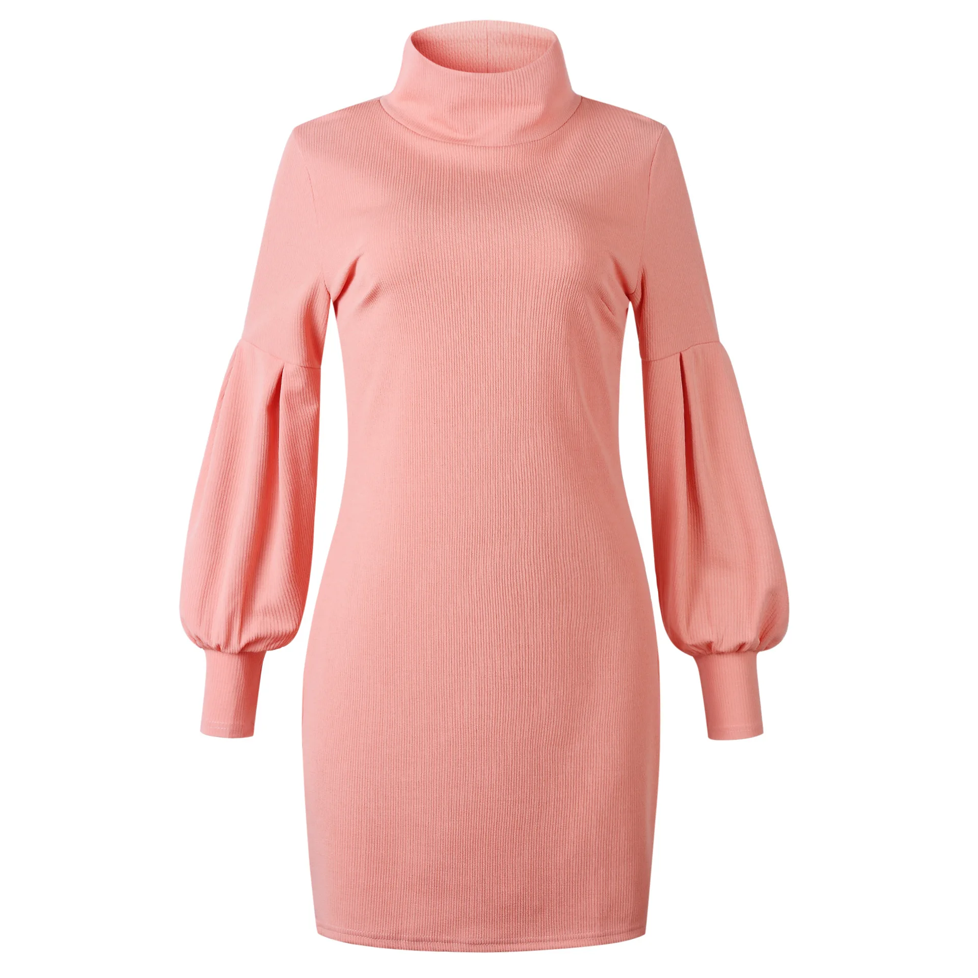 Women Sweater Dress Solid Color High Neck Long Sleeve Dresses Winter Autumn Warm Sweaters Lantern 3Colors Plus Size | Женская одежда