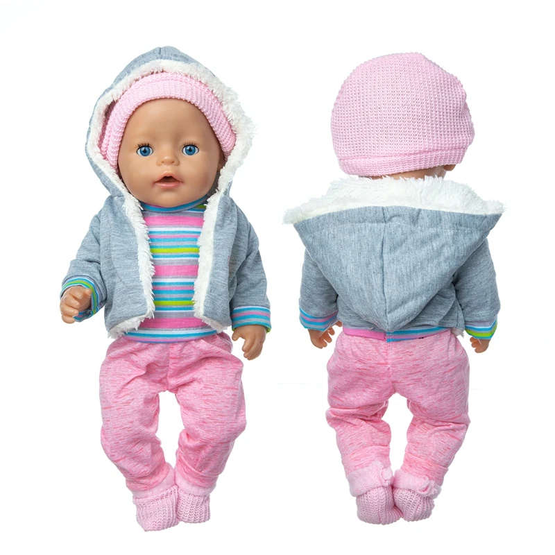 

Winter Plush Coat 4-piece Suit Wear Fit 17inch 43cm Baby Doll Doll Reborn Babies Doll Clothes Accessories,42 cm Nenuco Doll