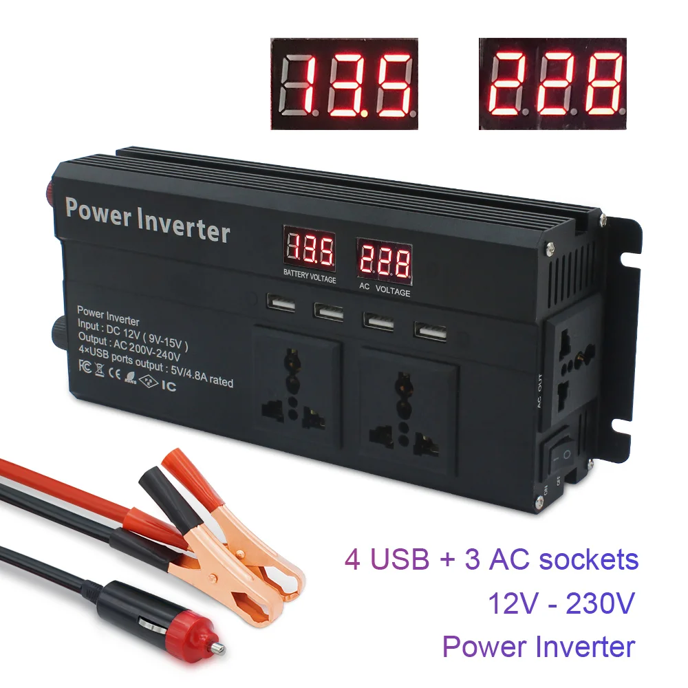 12V To 220V 1300W Continuous/6000W Peak Converter LED Display Modified Sine Wave with 4.8A 4USB 3AC Sockets Car Power Inverter
12V To 220V 1300W Continuous/6000W Peak Converter LED Display Modified Sine Wave with 4.8A 4USB 3AC Sockets Car Power Inverter