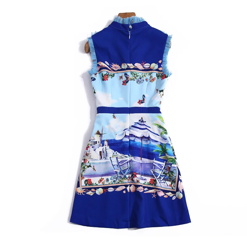 Runway Summer New Women'S Dress Casual Fashion Comfortable Vacation appliques Party Elegant Blue Sleeveless Vintage Mini Dress
Runway Summer New Women'S Dress Casual Fashion Comfortable Vacation appliques Party Elegant Blue Sleeveless Vintage Mini Dress