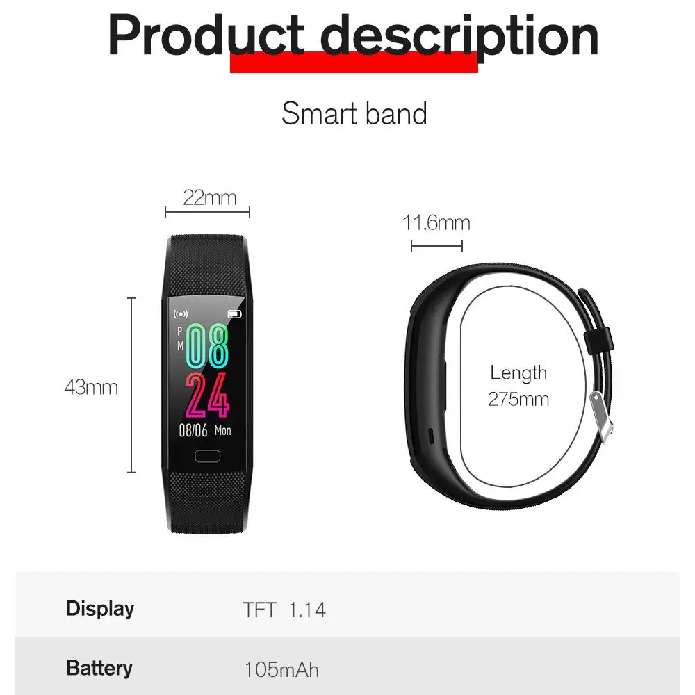 Y10 1.14 inch Smart Band Pedometer Heart Rate Blood Pressure Monitor Fitness Bracelet IP67 Waterproof Smart Wristband
Y10 1.14 inch Smart Band Pedometer Heart Rate Blood Pressure Monitor Fitness Bracelet IP67 Waterproof Smart Wristband