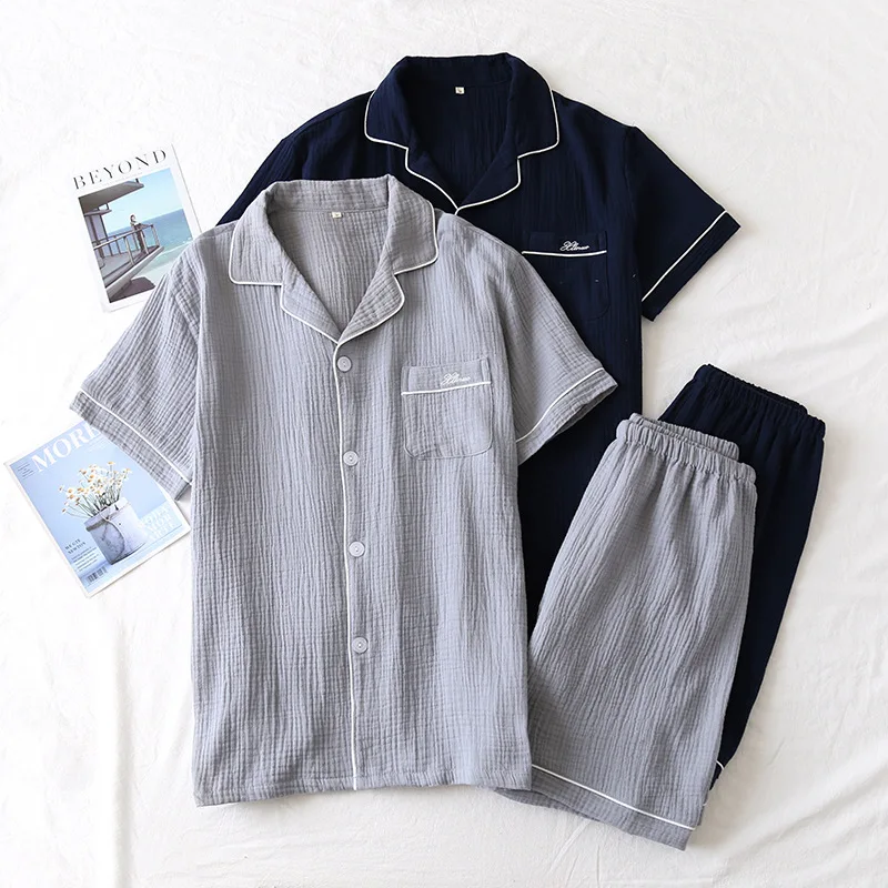 Couples Pyjamas Summer Short-sleeved Shorts Pajamas for Women Cotton Crepe Sleepwear Solid 2 Piece Lounge Wear Hone Pijama Mujer
Couples Pyjamas Summer Short-sleeved Shorts Pajamas for Women Cotton Crepe Sleepwear Solid 2 Piece Lounge Wear Hone Pijama Mujer