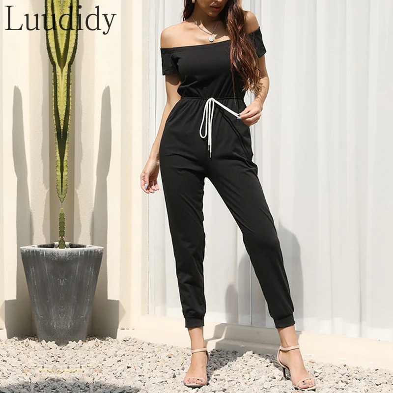 Women Off Shoulder Short Sleeve Lace-Up Solid Color Jumpsuit Casual High Waist Romper
Women Off Shoulder Short Sleeve Lace-Up Solid Color Jumpsuit Casual High Waist Romper