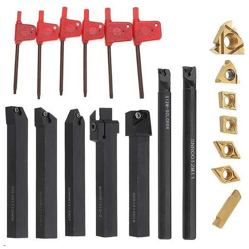 Hot 21Pcs/Set Shank Lathe Turning Tool Holder Boring Bar +Insert+Wrench S12M-SCLCR06/45HRC, Good Toughness And Hardness
Hot 21Pcs/Set Shank Lathe Turning Tool Holder Boring Bar +Insert+Wrench S12M-SCLCR06/45HRC, Good Toughness And Hardness
