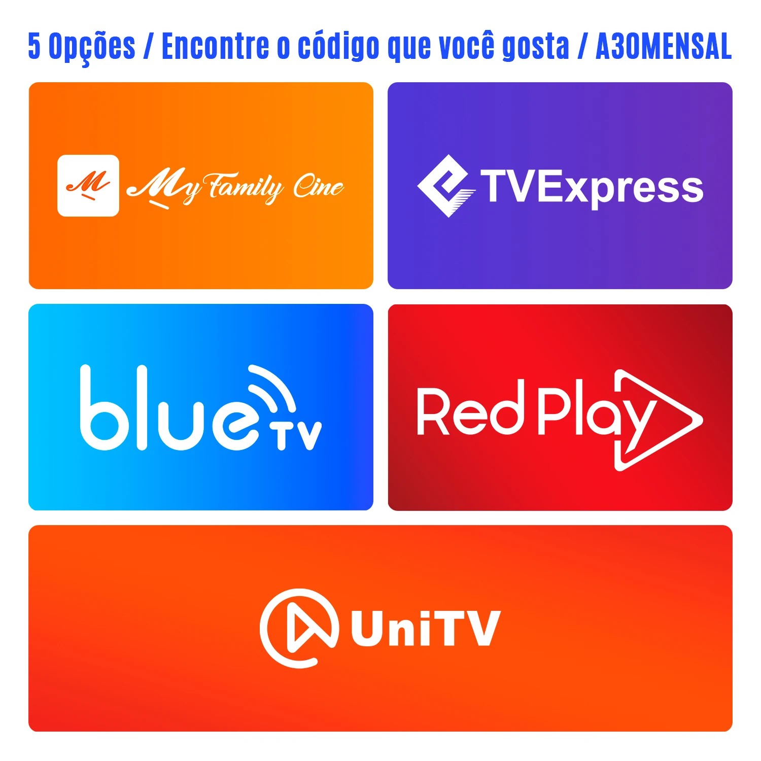 Redplay Brasil Mensal TVE Express TVExpress Minha Famlia MFC Bluetv UniTV
Redplay Brasil Mensal TVE Express TVExpress Minha Famlia MFC Bluetv UniTV