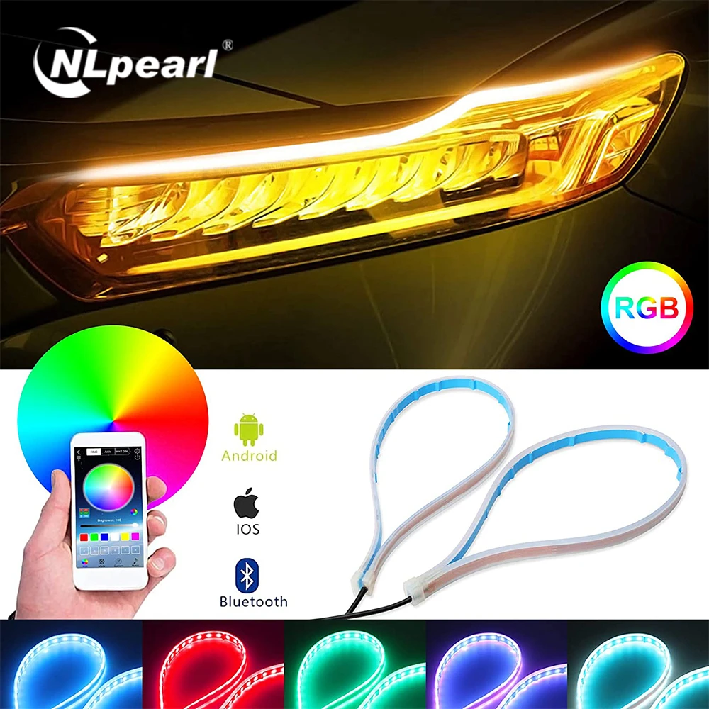 NLpearl 2X Universal Flexible Car LED DRL Daytime Running Light With Wireless APP Remote Control RGB LED Strip Turn Signal Light
NLpearl 2X Universal Flexible Car LED DRL Daytime Running Light With Wireless APP Remote Control RGB LED Strip Turn Signal Light