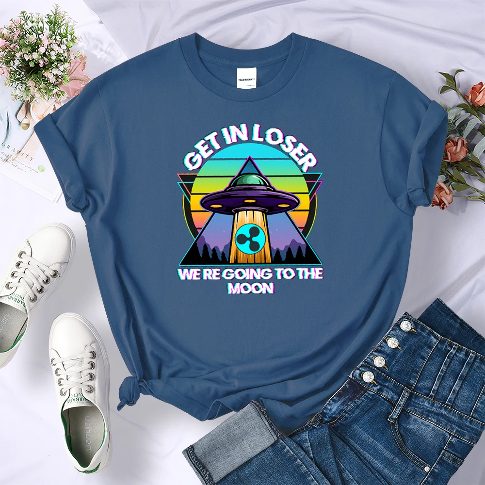 

Get In Loser We Are Going To The Moon Print Woman Tshirts Retro Sport Top Brand Summer Clothes Casual Harajuku T-shirts Woman