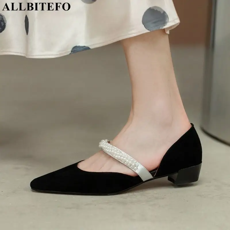 Женские свадебные туфли ALLBITEFO, натуральная кожа, толстый каблук, жемчуг, низкий каблук, удобные туфли на высоком каблуке 
Женские свадебные туфли ALLBITEFO, натуральная кожа, толстый каблук, жемчуг, низкий каблук, удобные туфли на высоком каблуке