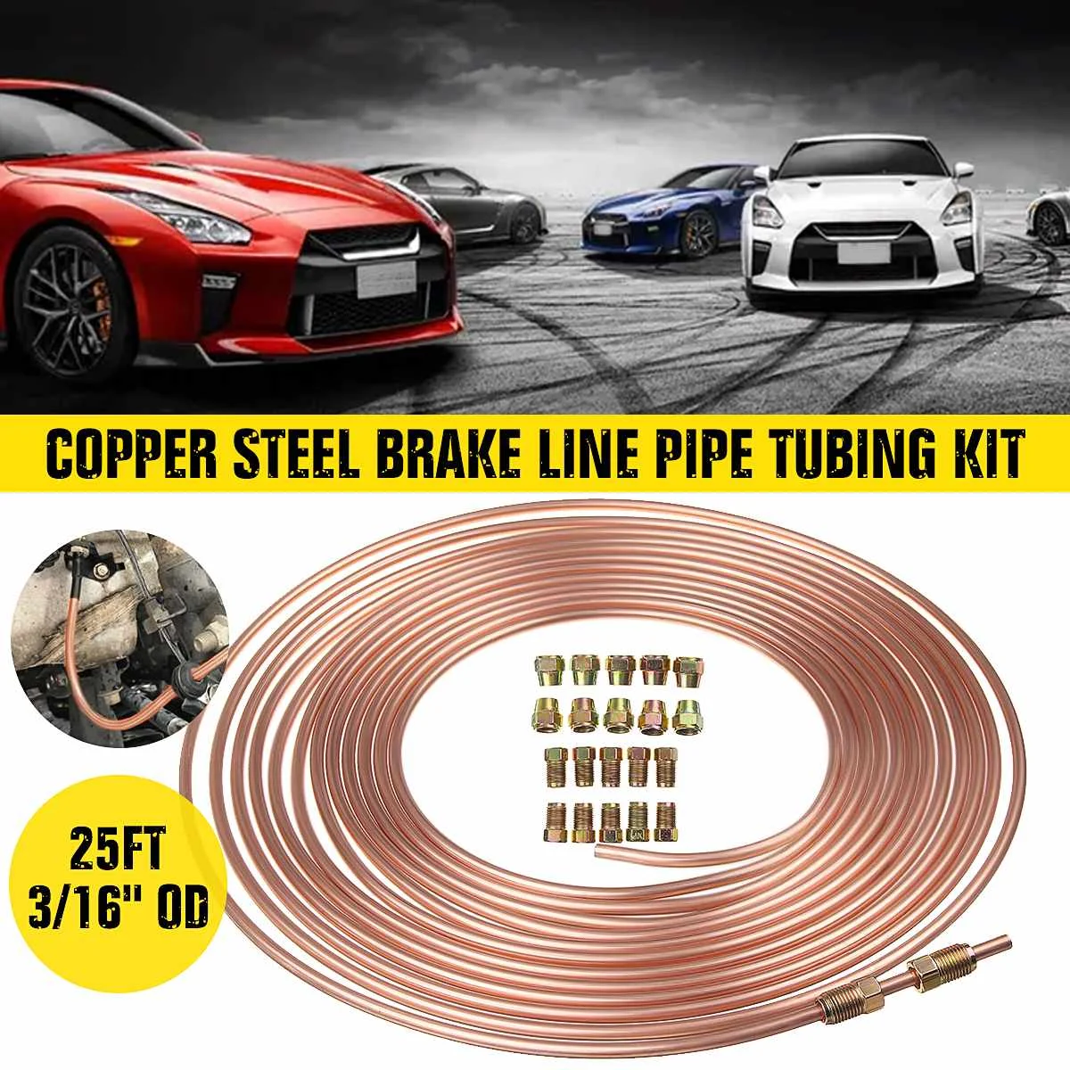 25Ft Car Roll Tube Coil of 3/16" OD Copper Nickel Brake Pipe Hose Line Piping Tube Tubing Anti-rust with 20pcs Tube Nuts Fitting
25Ft Car Roll Tube Coil of 3/16" OD Copper Nickel Brake Pipe Hose Line Piping Tube Tubing Anti-rust with 20pcs Tube Nuts Fitting