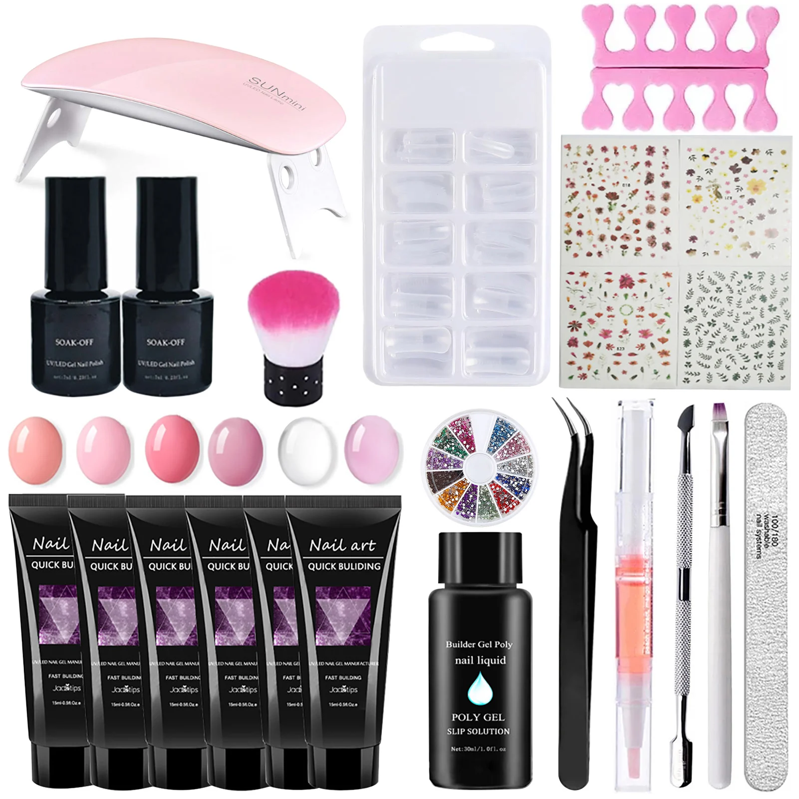 21pcs Nail Gel Set 6 Colors UV Gel, 100 Nail Extension Molds, Nail Files, Brushes, Mini UV Lights, Nail Stickers, Repair Fluid
21pcs Nail Gel Set 6 Colors UV Gel, 100 Nail Extension Molds, Nail Files, Brushes, Mini UV Lights, Nail Stickers, Repair Fluid