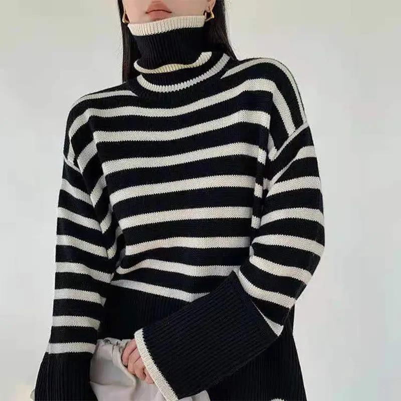 Contrast Color Stripes Loose Turtleneck Sweater Female Long-Sleeved Casual Fashion Plus Size Pullover Knitted Women's Wear
Contrast Color Stripes Loose Turtleneck Sweater Female Long-Sleeved Casual Fashion Plus Size Pullover Knitted Women's Wear
