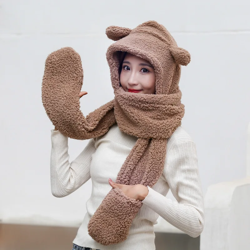 Cute Bear Ear Hat Scarf Gloves Set Winter Women Novelty Caps Warm Casual Plush Hats Casual Solid Fleece Girl Kawaii Accessories
Cute Bear Ear Hat Scarf Gloves Set Winter Women Novelty Caps Warm Casual Plush Hats Casual Solid Fleece Girl Kawaii Accessories