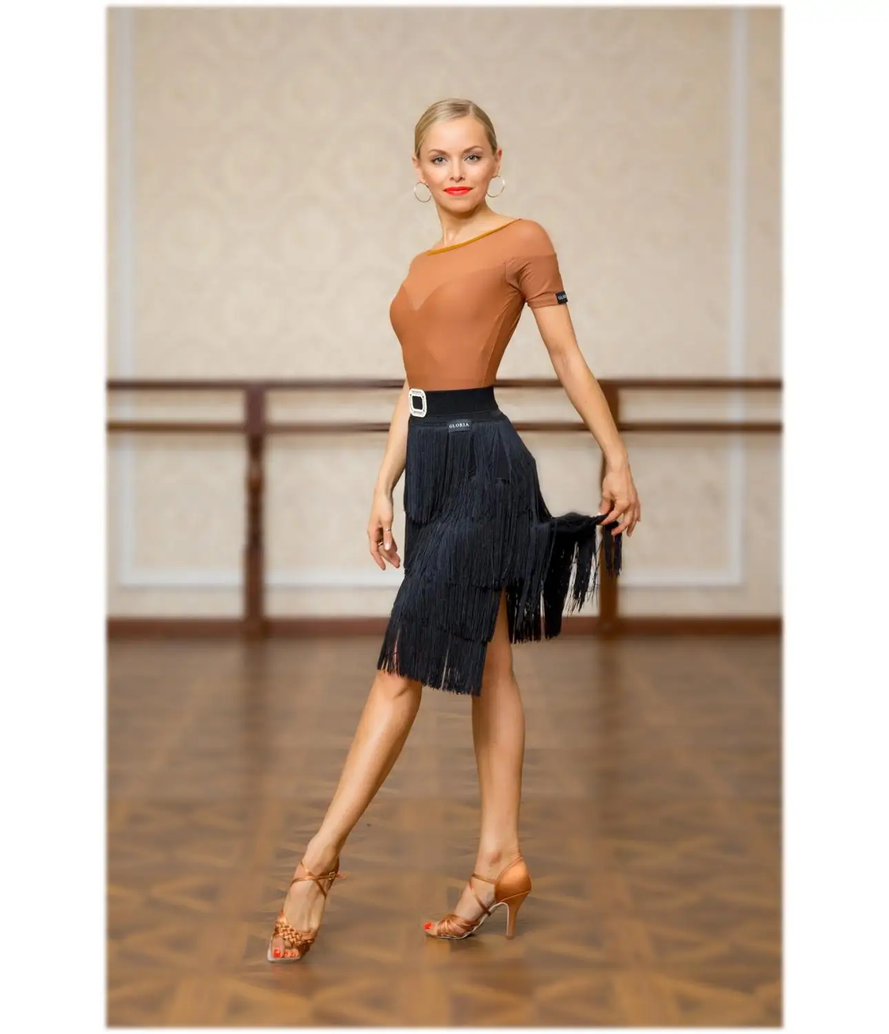 SuperStar Series:G2021 latin ballroom dance professional four layer tassels swing design skirt | Тематическая одежда и