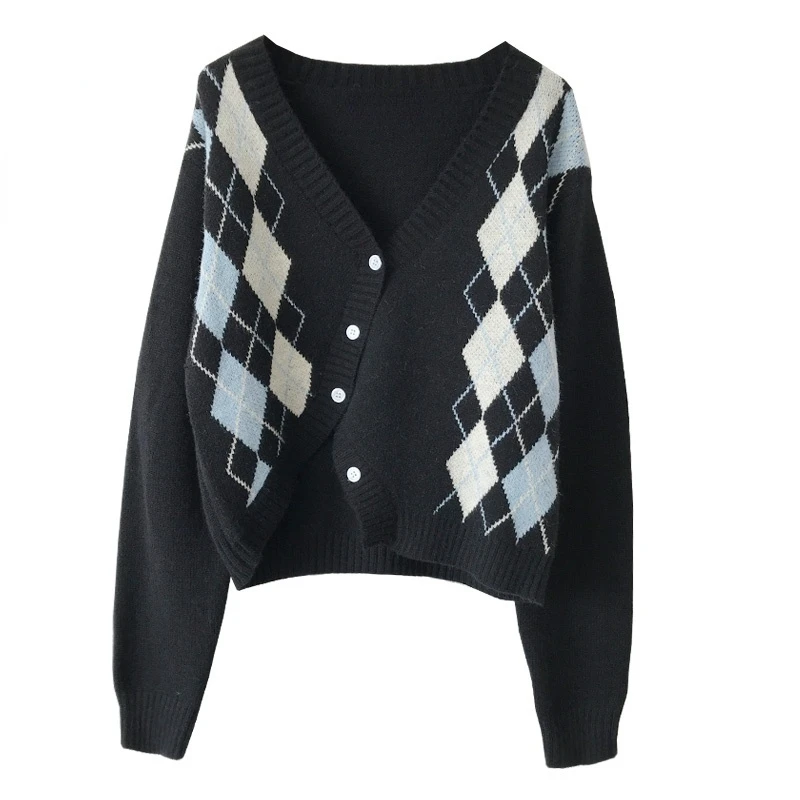 Fall 2020 women new Hot selling black argyle sweater cardigan womens korean fashion Asymmetry knitted ladies pullover BFA9850
Fall 2020 women new Hot selling black argyle sweater cardigan womens korean fashion Asymmetry knitted ladies pullover BFA9850