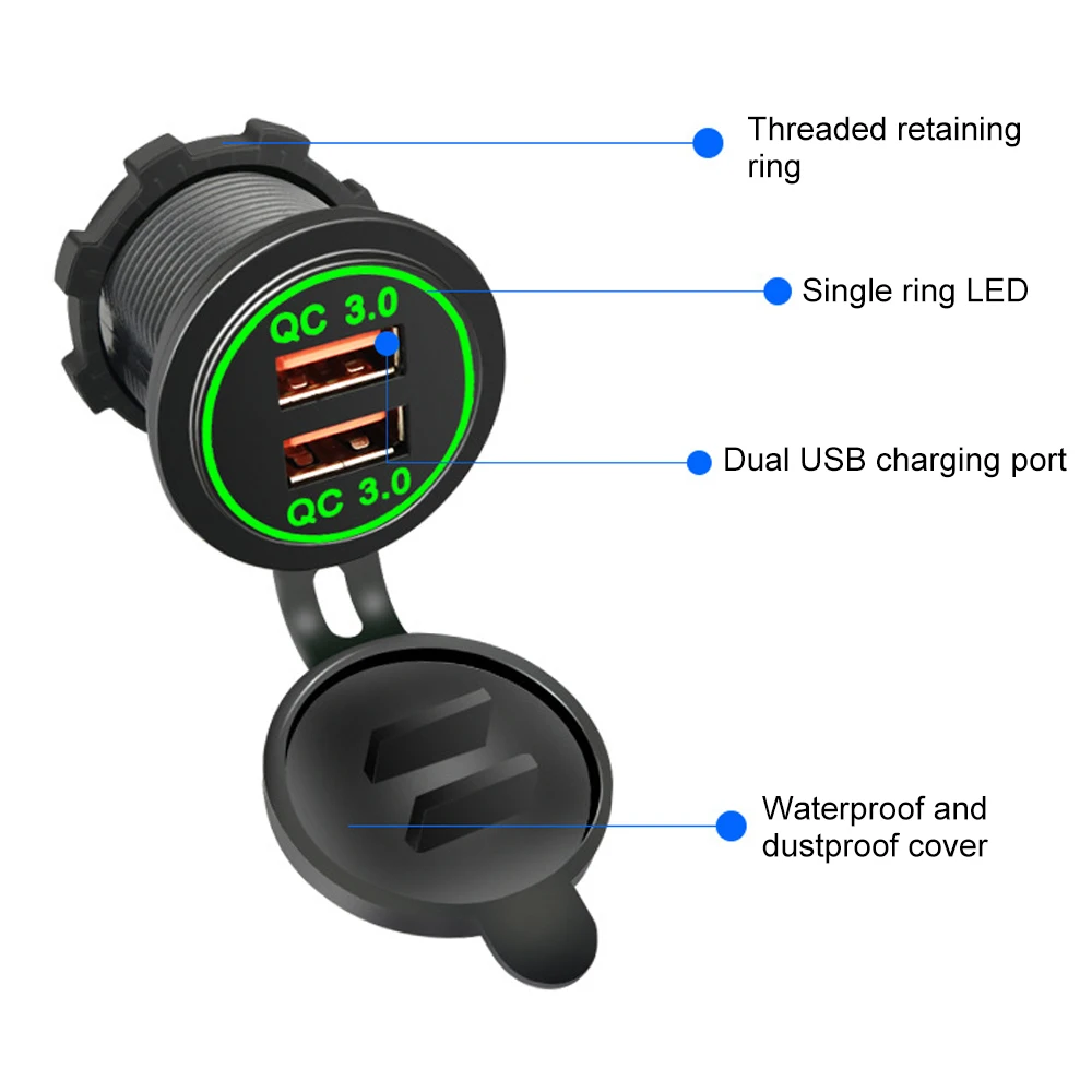 USB автомобильный мотоциклетный прикуриватель QC 3 0 зарядное устройство с двумя 12-24