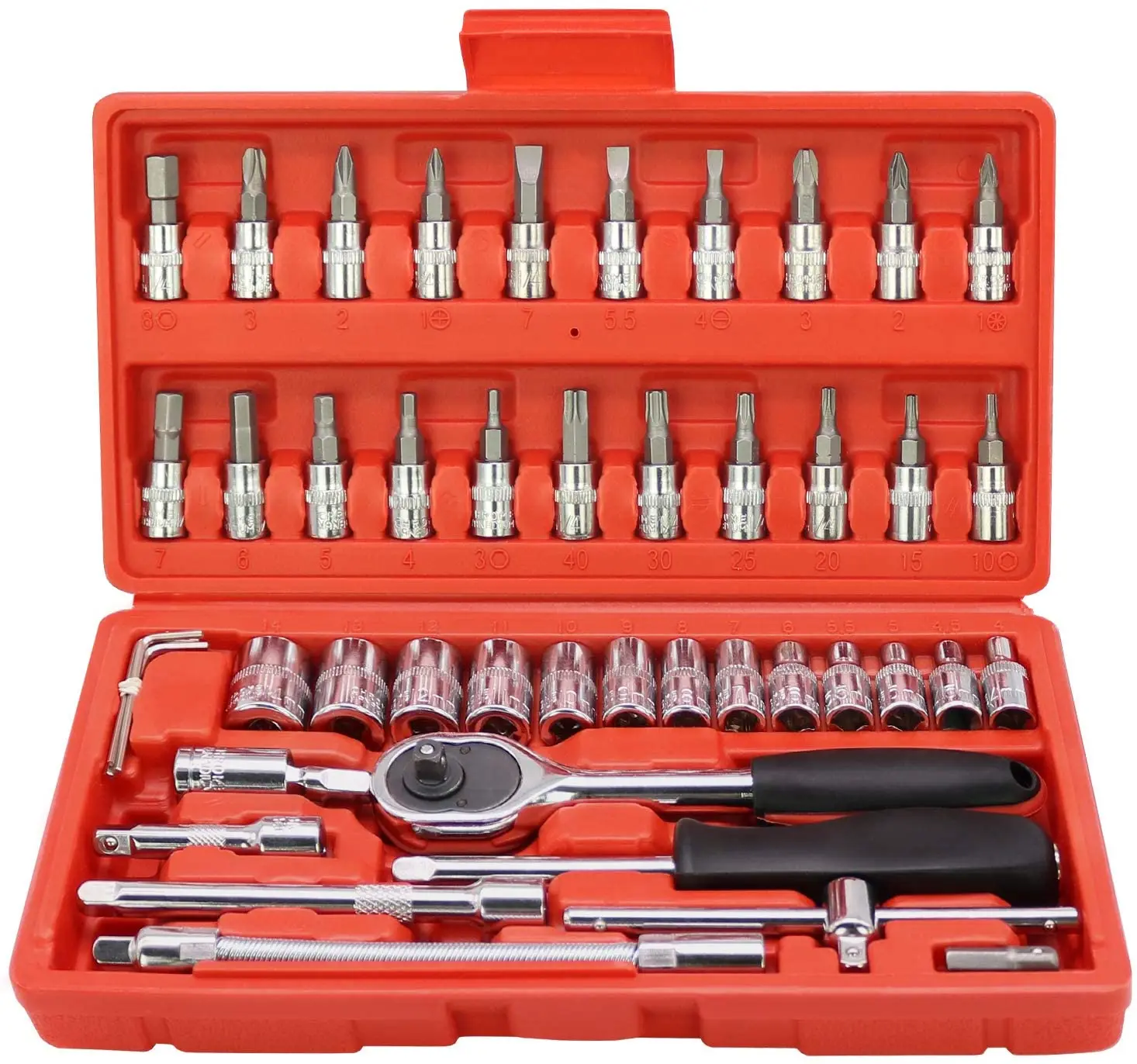 1/4 Socket Sets 46 Pcs Ratchet Wrench Combination Package Socket Tool Kit for Auto Repairing & Household Metric
1/4 Socket Sets 46 Pcs Ratchet Wrench Combination Package Socket Tool Kit for Auto Repairing & Household Metric