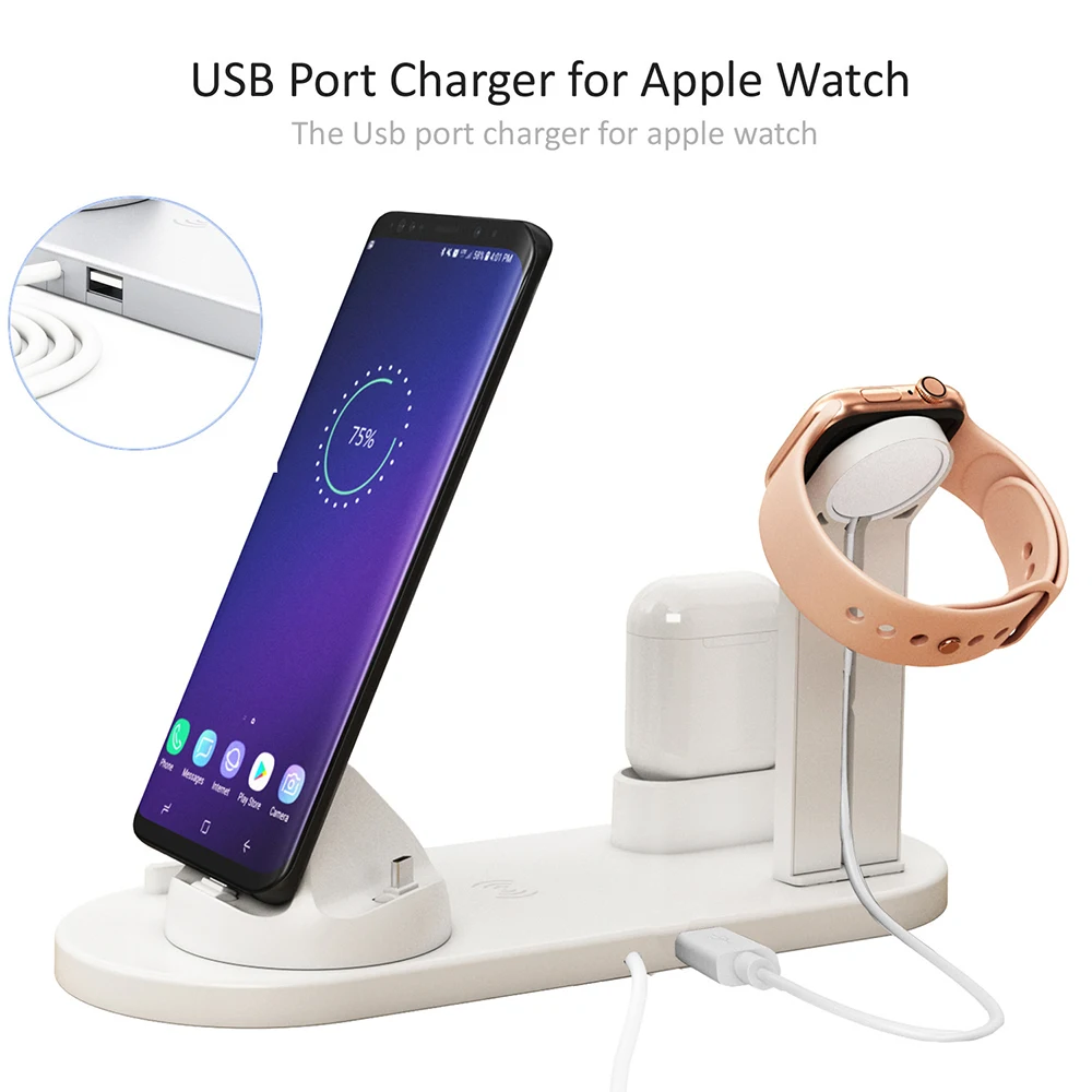 15W Qi Wireless Charger 4 in 1 Charging Stand For iWatch Airpods Pro Station Samsung Galaxy iPhone Fast | Мобильные телефоны и