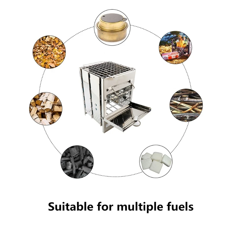 Wood Burning Camp Stove Folding Stainless Steel Grill Firewood Stove for Outdoor Survival Camping Cooking Picnic BBQ
Wood Burning Camp Stove Folding Stainless Steel Grill Firewood Stove for Outdoor Survival Camping Cooking Picnic BBQ
