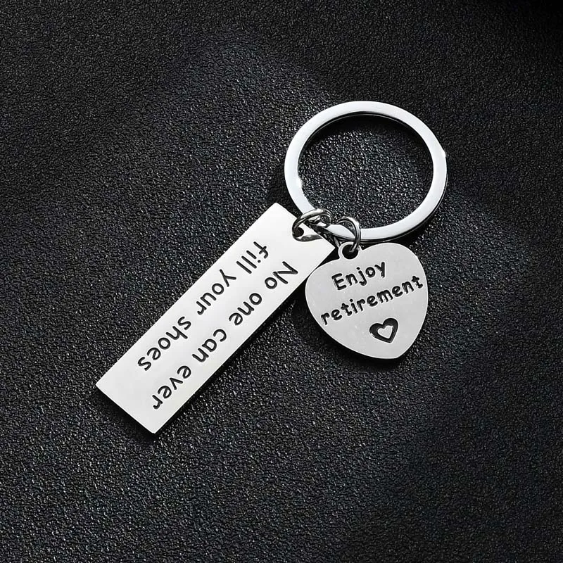 

12PCs Colleague Retirement Gifts No One Can Ever Fill Your Shoes Keyrings Stainless Steel Enjoy Retirement Love Heart Keychains