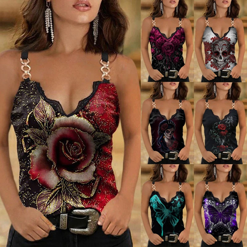2021 Summer New Lace Decoration V-Neck Printed Camisole T-Shirt Women's Casual Sleeveless Top Fashion Sexy Clothing Dropshipping
2021 Summer New Lace Decoration V-Neck Printed Camisole T-Shirt Women's Casual Sleeveless Top Fashion Sexy Clothing Dropshipping