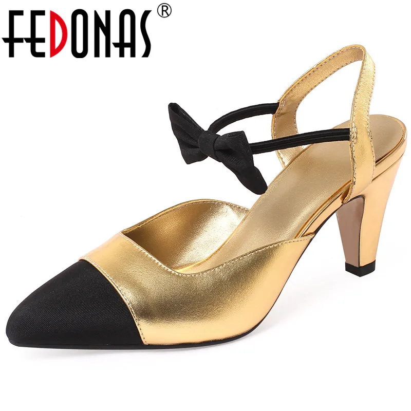 

FEDONAS Butterfly Knot Women Sandals Fashion Genuine Leather High Heels Pumps 2023 Summer Night Club Dancing Party Shoes Woman
