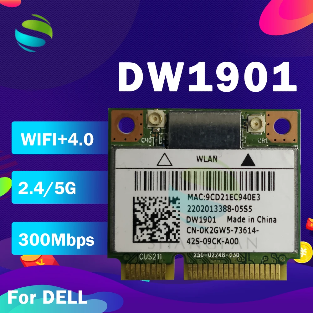 Беспроводная плата Atheros AR9462 AR5B22 DW1901 WB222 Half Mini PCIe 300M + карта BT4.0 CN-0K2GW5 для DELL 15R 17R 14TR 15TR