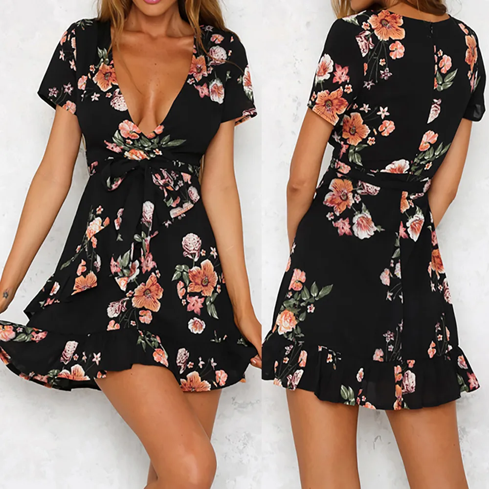 Ladies Sexy Dresses Short Skirts Ruffles Short Sleeves V-Neck Summer Beach Dresses Printed Floral Floral Irregular Skirts
Ladies Sexy Dresses Short Skirts Ruffles Short Sleeves V-Neck Summer Beach Dresses Printed Floral Floral Irregular Skirts
