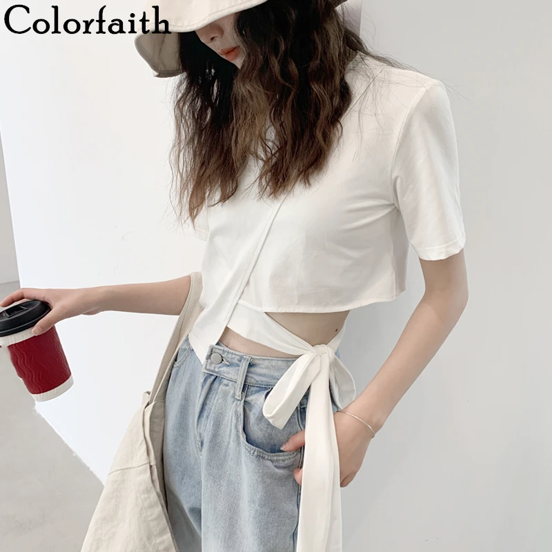 Colorfaith New 2021 Women Spring Summer T-Shirts Bottoming Casual Hem Irregular Lace Up Tops Loose Hollow Out Lady Tunic T3884A
Colorfaith New 2021 Women Spring Summer T-Shirts Bottoming Casual Hem Irregular Lace Up Tops Loose Hollow Out Lady Tunic T3884A