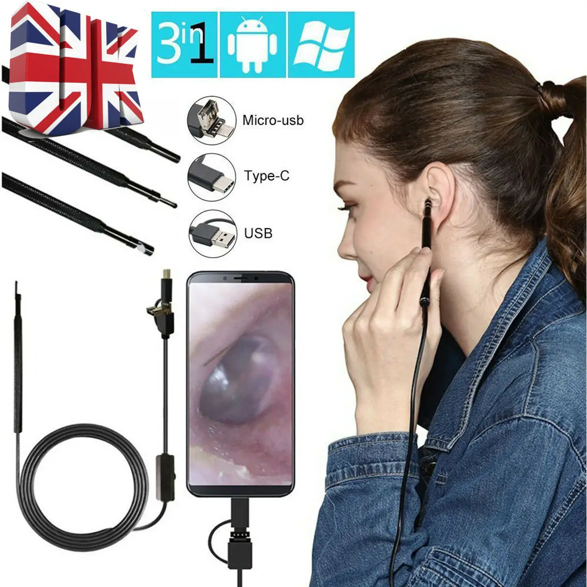 SOONHUA 3 In 1 Earwax Cleaning Endoscope USB 5.5mm Lens Visual Earpick HD Camera Spoon Otoscope Ear Cleaner Tool Endoscope
SOONHUA 3 In 1 Earwax Cleaning Endoscope USB 5.5mm Lens Visual Earpick HD Camera Spoon Otoscope Ear Cleaner Tool Endoscope