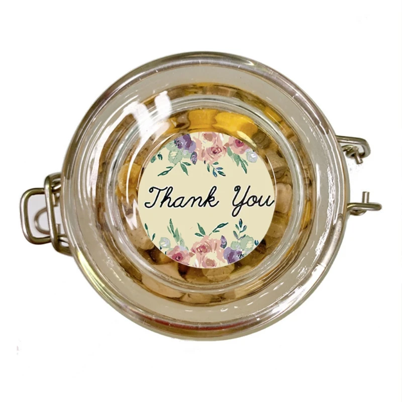 

1 Roll "Thank You" Letters Floral Print Label Stickers Craft Per Roll Stationery Adhesive Sealing Baking Paper Stickers