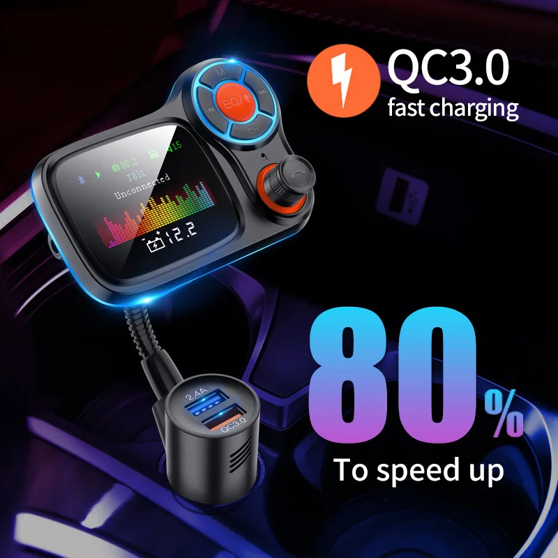 Wireless Bluetooth FM Transmitter for Car, Color Screen Wireless Car Radio Adapter with QC3.0 & 2.4A Charging
Wireless Bluetooth FM Transmitter for Car, Color Screen Wireless Car Radio Adapter with QC3.0 & 2.4A Charging