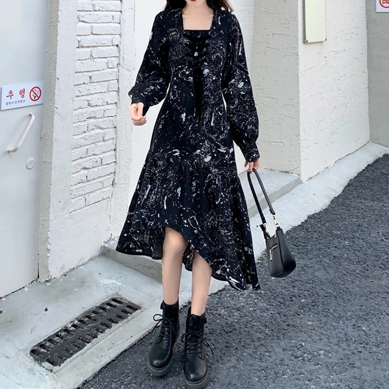 Spring Women's Korean Vintage Floral Irregular Mini Dress High Waist Casual Elegant Long Sleeve Square Collar Dresses D13921X 
Spring Women's Korean Vintage Floral Irregular Mini Dress High Waist Casual Elegant Long Sleeve Square Collar Dresses D13921X