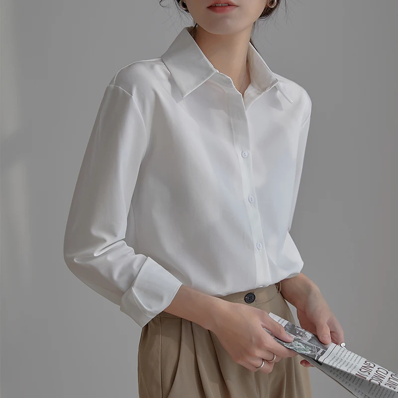 Long-Sleeved White Shirt Female Autumn Wear 2021 Design Sense Professional Office Formal Wear Temperament Lapel Casual Top
Long-Sleeved White Shirt Female Autumn Wear 2021 Design Sense Professional Office Formal Wear Temperament Lapel Casual Top