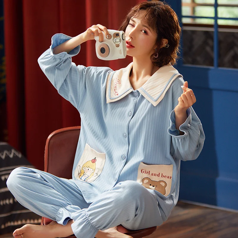 Pajamas Female Autumn Long Sleeve Korean Version Lovely Student Cartoon Cardigan Suit Can Be Worn Outside Home Clothes
Pajamas Female Autumn Long Sleeve Korean Version Lovely Student Cartoon Cardigan Suit Can Be Worn Outside Home Clothes