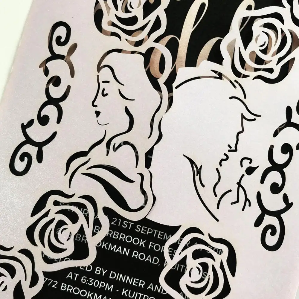 50Pcs Wedding Invitation Cards, Laser Cut Beauty and Beast Design Invites Pocket for Bridal Showers, Engagement Parties
50Pcs Wedding Invitation Cards, Laser Cut Beauty and Beast Design Invites Pocket for Bridal Showers, Engagement Parties
