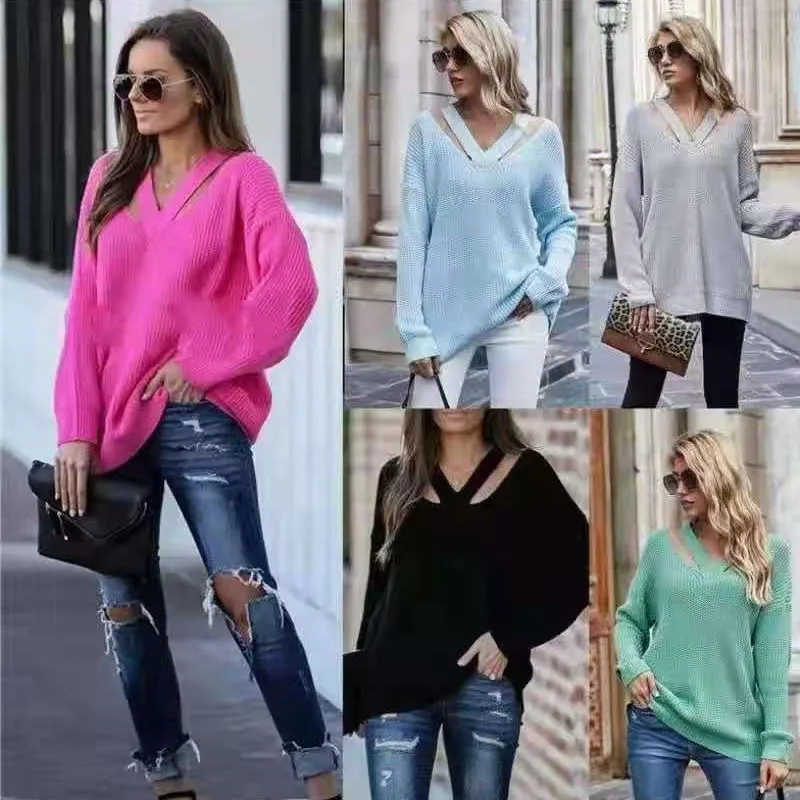 Kalenmos Sexy V-neck Halter Crop Sweater 5 Colors Fashion Long-sleeved Knitted Pullover Woman Sweaters Pure Color All-match Tops
Kalenmos Sexy V-neck Halter Crop Sweater 5 Colors Fashion Long-sleeved Knitted Pullover Woman Sweaters Pure Color All-match Tops