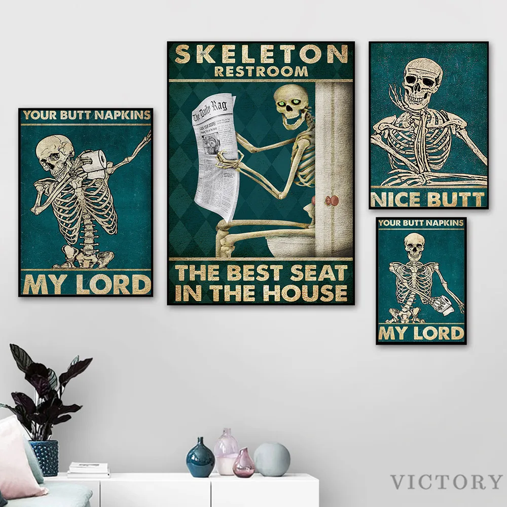 Skeleton Restroom Toilet Poster and Prints Funny Skull Nice Butt Vintage Wall Art Canvas Painting Skeleton Reading Newspaper
Skeleton Restroom Toilet Poster and Prints Funny Skull Nice Butt Vintage Wall Art Canvas Painting Skeleton Reading Newspaper