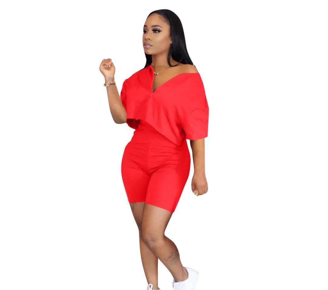 Hirigin 2020 Women Solid Color Sportswear V-neck Zipper Short Sleeve Top+High Waist Shorts Fashion Casual Yoga Set Plus Size
Hirigin 2020 Women Solid Color Sportswear V-neck Zipper Short Sleeve Top+High Waist Shorts Fashion Casual Yoga Set Plus Size