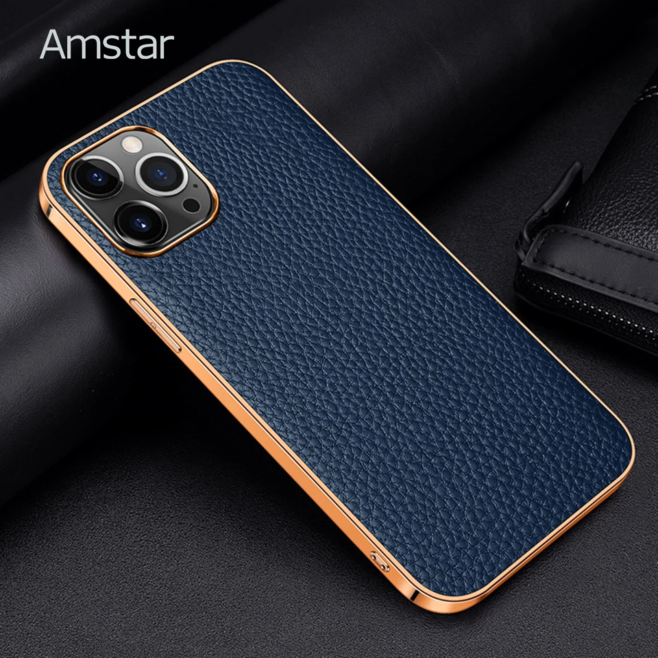 Amstar Real Pure Cowhide Leather Phone Case for iPhone 12 11 Pro Max 12 Mini X XR XS Max Golden Plating Frame Full-wrapped Cover
Amstar Real Pure Cowhide Leather Phone Case for iPhone 12 11 Pro Max 12 Mini X XR XS Max Golden Plating Frame Full-wrapped Cover