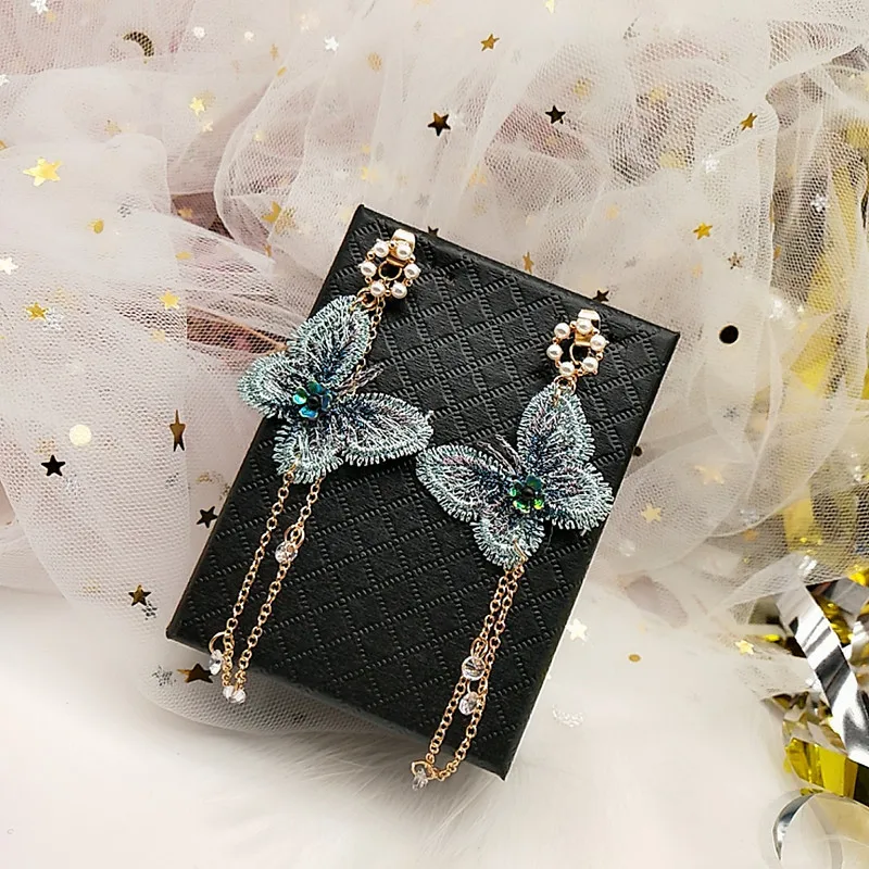 Fairy Pink Green Gold Embroidered Butterfly Earrings Crystal Long Tassel Earrings Insect Wing Earrings Korean Bridal Jewelry
Fairy Pink Green Gold Embroidered Butterfly Earrings Crystal Long Tassel Earrings Insect Wing Earrings Korean Bridal Jewelry