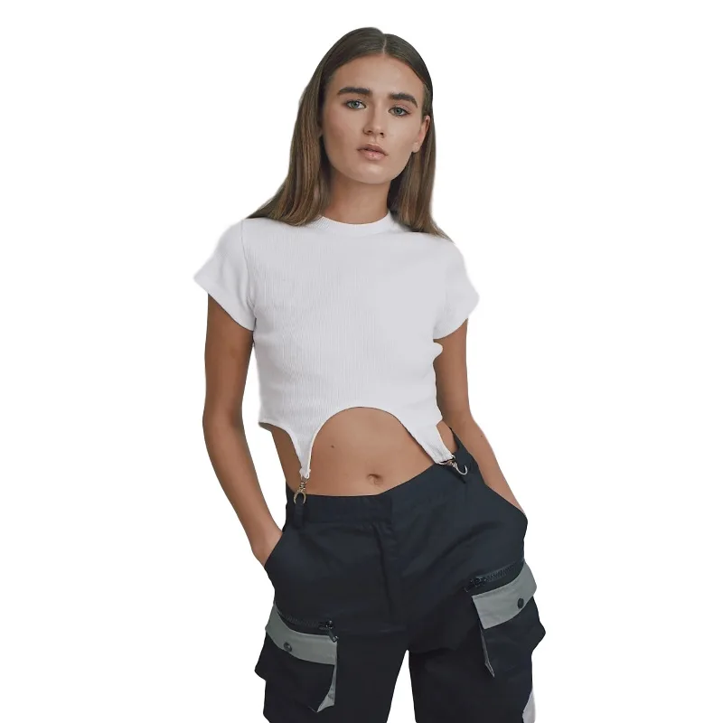 European American Short Sleeve Summer Irregular New Thin Women's Fashion Soild Round Neck Short T-shirt Fashion Navel Silm Tops
European American Short Sleeve Summer Irregular New Thin Women's Fashion Soild Round Neck Short T-shirt Fashion Navel Silm Tops