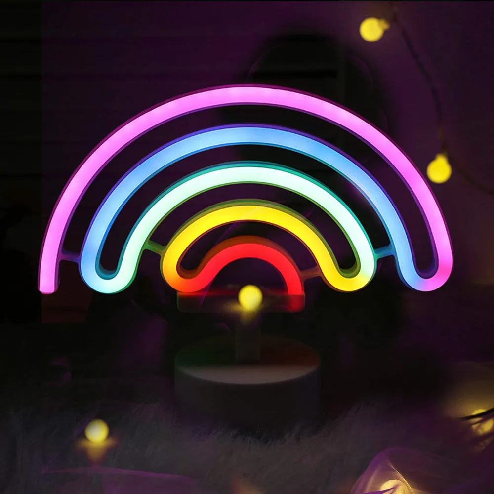 Rainbow Neon Sign LED Light with Holder Base USB Battery Operated Table Night Lamp for Bedroom Home Party Decorations Gifts
Rainbow Neon Sign LED Light with Holder Base USB Battery Operated Table Night Lamp for Bedroom Home Party Decorations Gifts