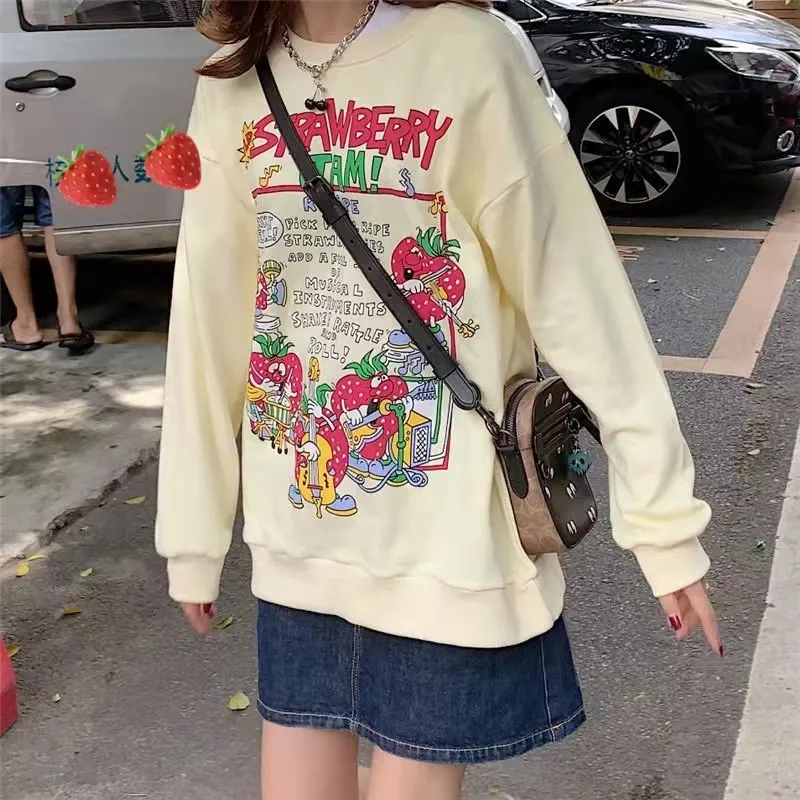Kawaii Women Sweatshirt Strawberry Print 2021 Autumn Long Sleeve O-neck Casual Loose Pullover Korean Fashion Female Harakuju Top
Kawaii Women Sweatshirt Strawberry Print 2021 Autumn Long Sleeve O-neck Casual Loose Pullover Korean Fashion Female Harakuju Top