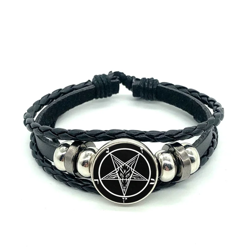 Mysterious Power Pentagram Baphomet Logo Braided Leather Bracelet Gothic Dome Leather Bracelet Stylish Men's Women's Accessories
Mysterious Power Pentagram Baphomet Logo Braided Leather Bracelet Gothic Dome Leather Bracelet Stylish Men's Women's Accessories