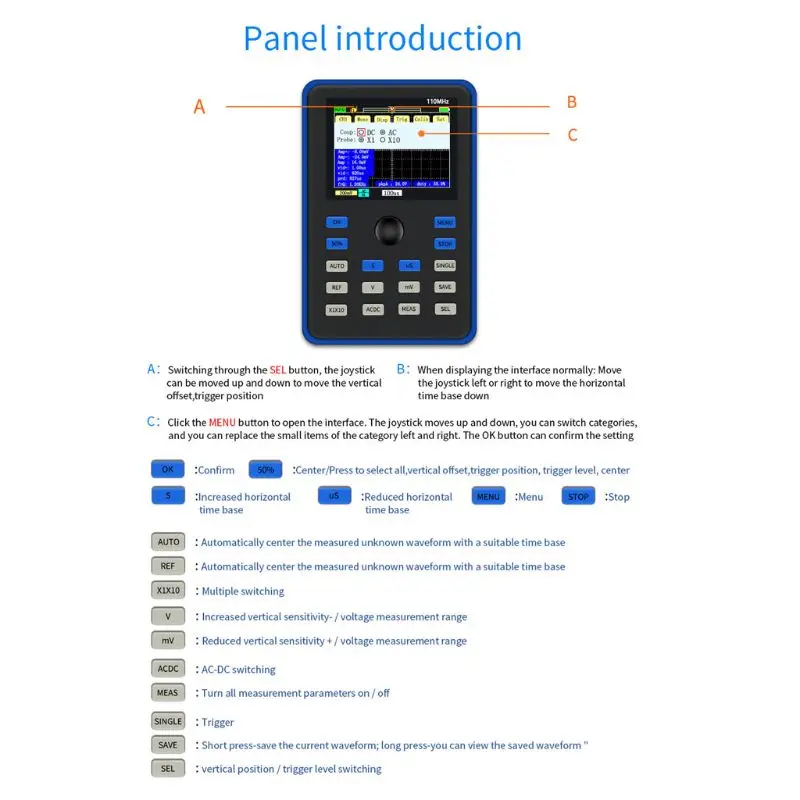 DSO1C15 2.4 Inch LCD Screen Handheld Digital Oscilloscope 500MS/s Rate 100MHz
DSO1C15 2.4 Inch LCD Screen Handheld Digital Oscilloscope 500MS/s Rate 100MHz