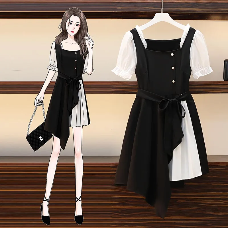 4XL Plus Size Women French Vintage Asymmetric Dress Summer 2021 White Chiffon Puff Sleeve Patchwork Black A-Line Dresses
4XL Plus Size Women French Vintage Asymmetric Dress Summer 2021 White Chiffon Puff Sleeve Patchwork Black A-Line Dresses